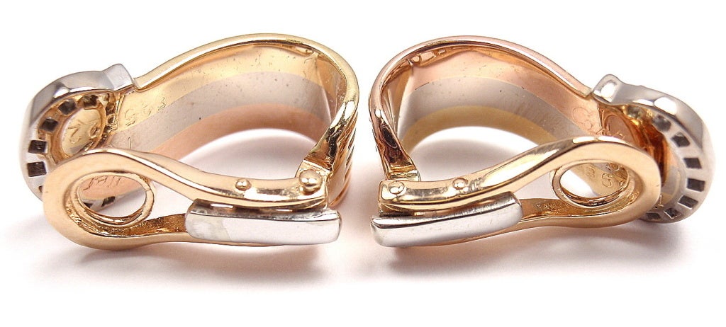 CARTIER Double C Diamond Tri-Color Gold Earrings 2