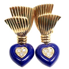 VAN CLEEF & ARPELS Diamond Lapis Lazuli Heart Gold Earrings