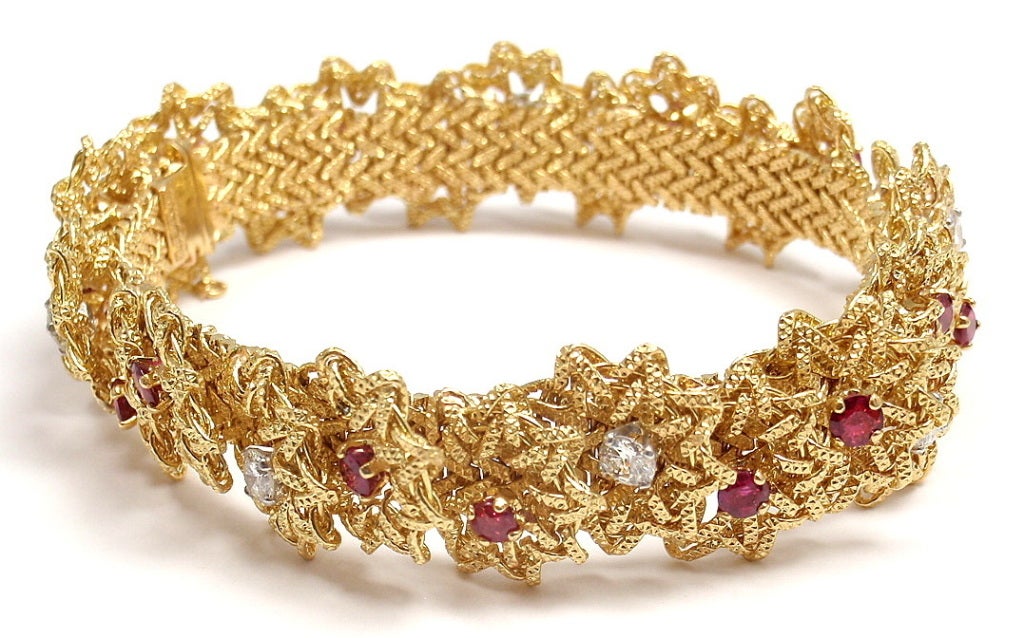 CARTIER France 2CT Diamond and Ruby Flower Yellow Gold ...
