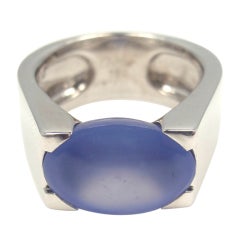 Retro CARTIER Large Chalcedony White Gold Ring