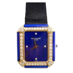 Retro PATEK PHILIPPE Yellow Gold, Lapis Lazuli and Diamond Wristwatch Ref 4323