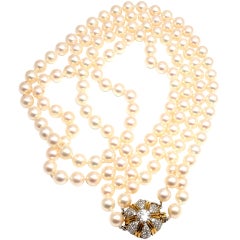 CARTIER Diamond Double Strand Pearl Gold Necklace