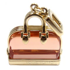 Vintage LOUIS VUITTON Alma Pink Glass Yellow Gold Pendant Charm