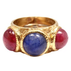 BULGARI Cabochon Ruby & Sapphire Yellow Gold Ring