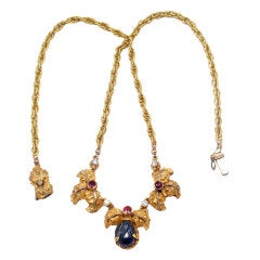 MARIO BUCCELLATI Carved Sapphire Ruby Diamond Gold Necklace