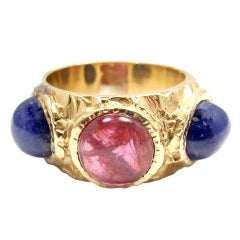 BULGARI Cabochon Sapphire & Ruby Yellow Gold Ring