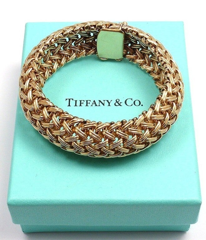 TIFFANY & CO Wide Woven Braided Yellow Gold Bracelet 7