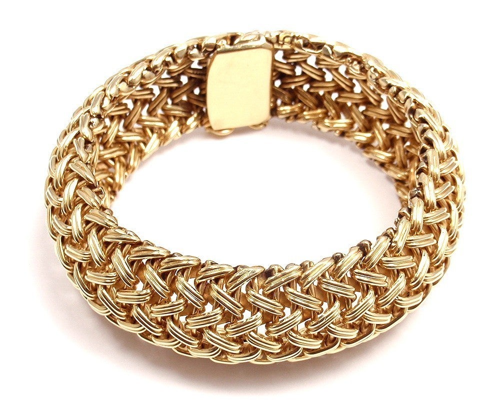 Women's TIFFANY & CO Wide Woven Braided Yellow Gold Bracelet