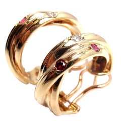 CARTIER Yellow Gold "Trinity" Diamonds Sapphires Rubies Earrings