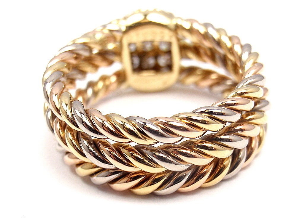 Women's CARTIER Tri-Color Gold Diamond Three Rope Bands Ring