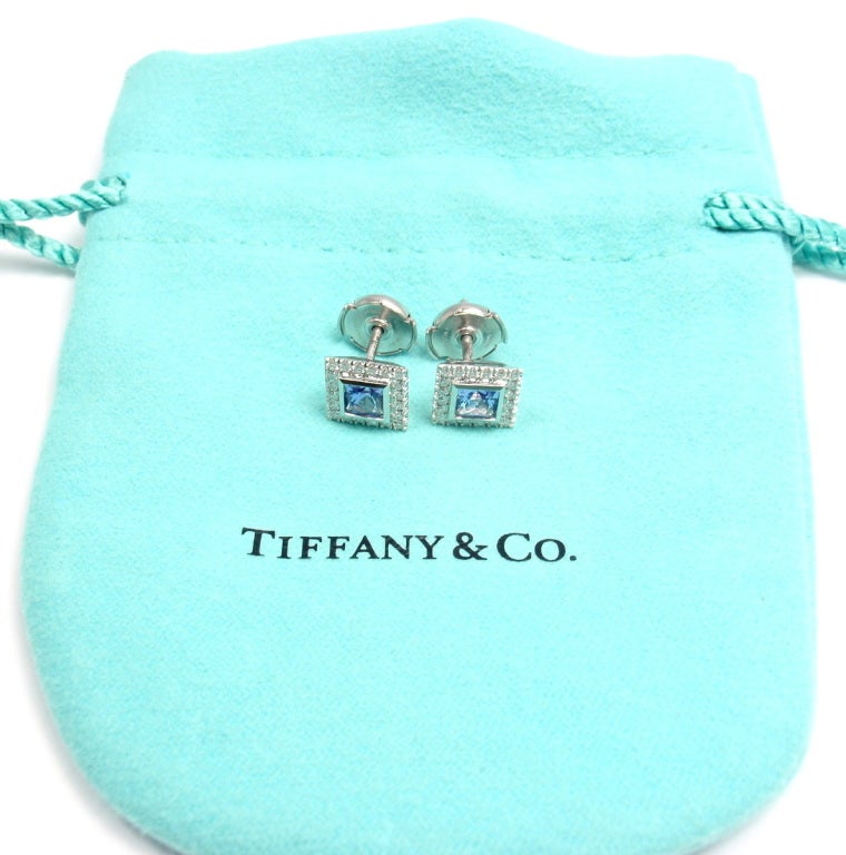 TIFFANY & CO Diamonds Tanzanites Stud  Platinum Earrings 7