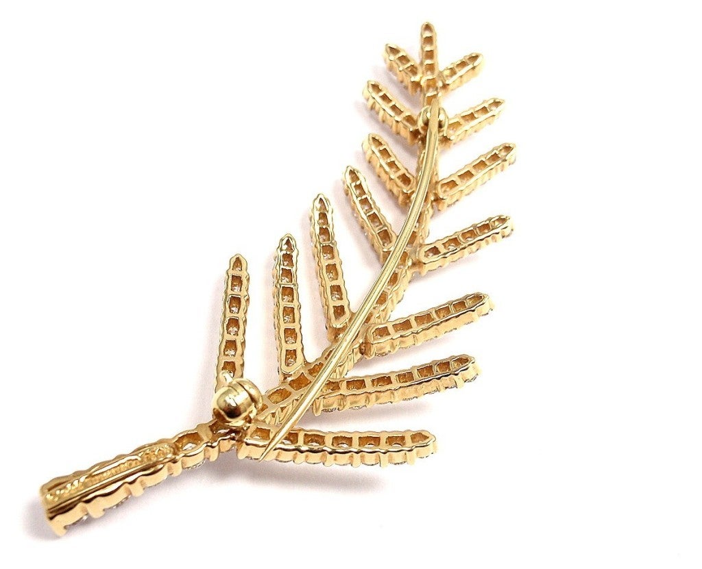 Tiffany & Co. Diamond Yellow Gold Feather Pin Brooch 4