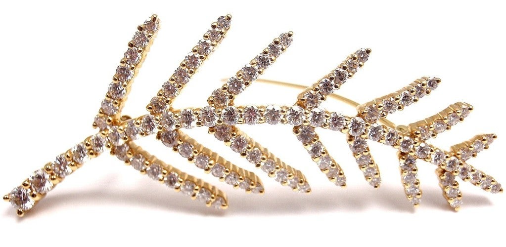 Tiffany & Co. Diamond Yellow Gold Feather Pin Brooch 1