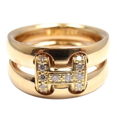 HERMES Diamond Yellow Gold 'H' Ring