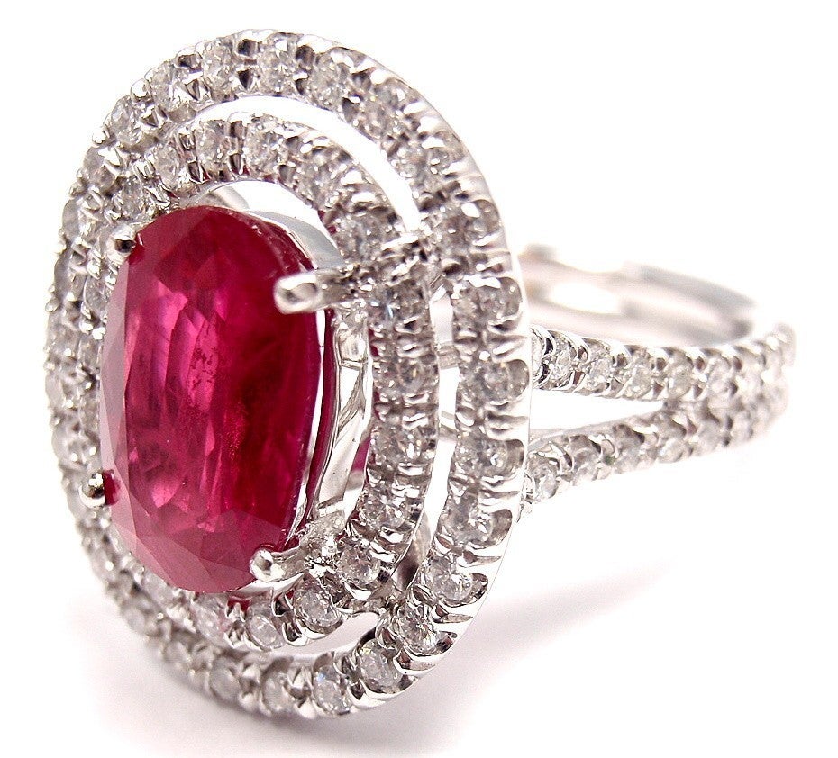 Fantastic Diamond 3.01ct Oval AGL Certificate Ruby Platinum Ring In New Condition In Holland, PA