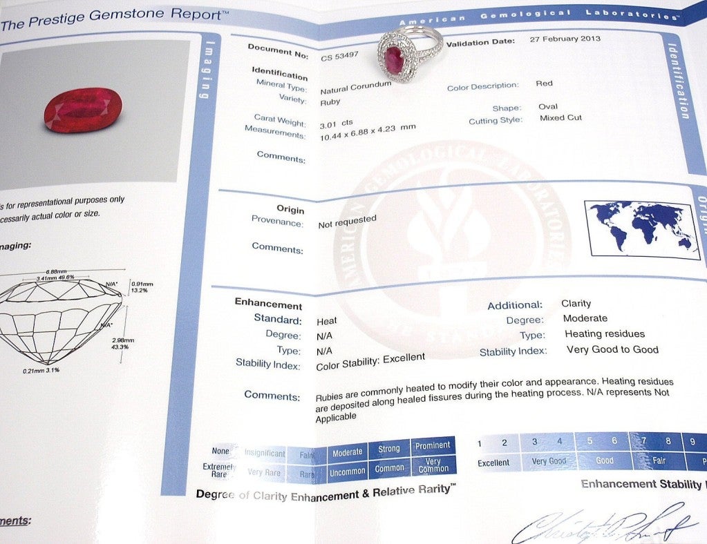 Fantastic Diamond 3.01ct Oval AGL Certificate Ruby Platinum Ring 4