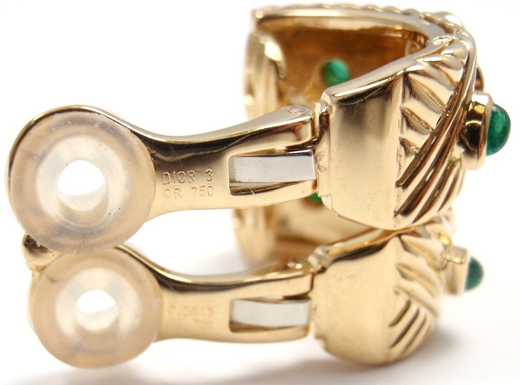 Women's CHRISTIAN DIOR Diamond Emerald Yellow Gold Hoop Earrings
