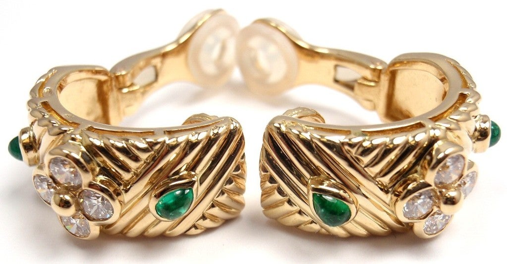 CHRISTIAN DIOR Diamond Emerald Yellow Gold Hoop Earrings 1