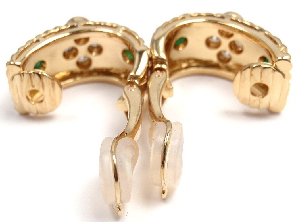 CHRISTIAN DIOR Diamond Emerald Yellow Gold Hoop Earrings 2