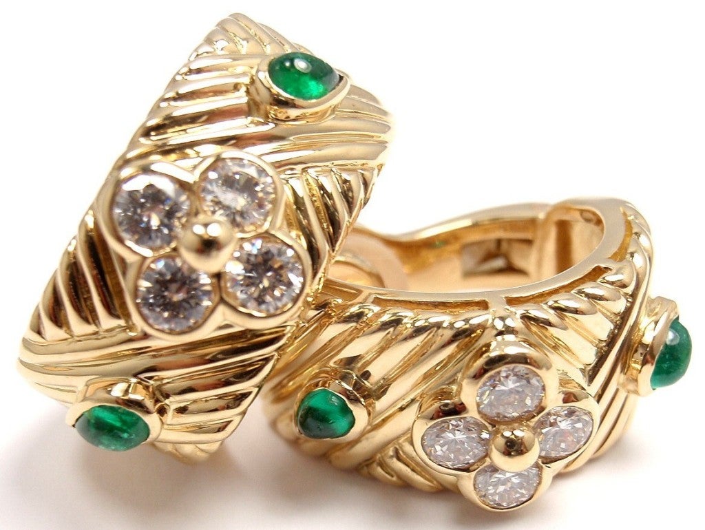 CHRISTIAN DIOR Diamond Emerald Yellow Gold Hoop Earrings 3