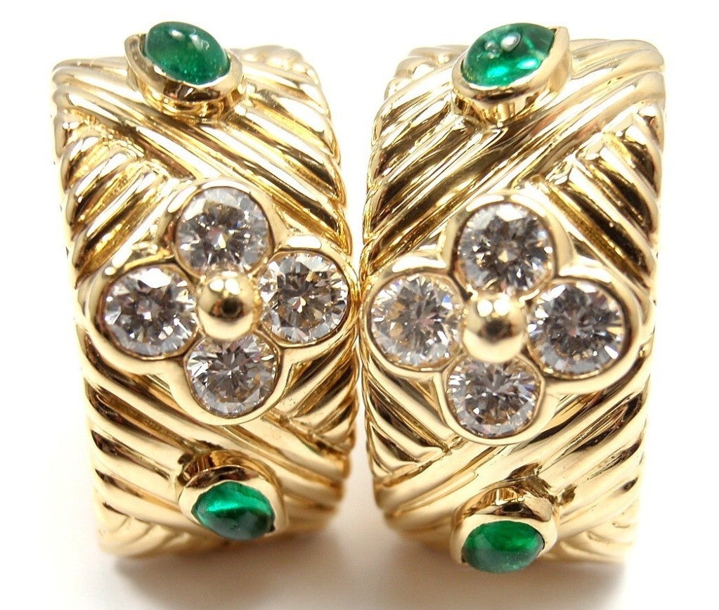 CHRISTIAN DIOR Diamond Emerald Yellow Gold Hoop Earrings 5