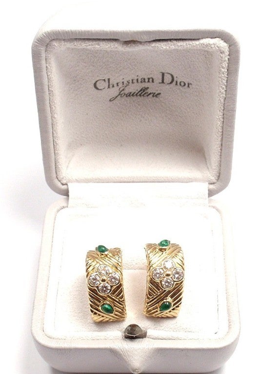 CHRISTIAN DIOR Diamond Emerald Yellow Gold Hoop Earrings 6