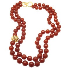 Angela Cummings yellow gold red jasper bead double necklace