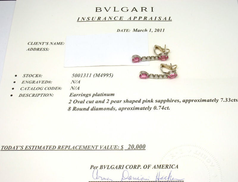BULGARI Pink Sapphire Diamond Platinum Earrings 1