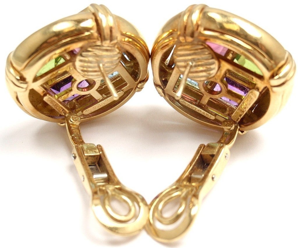 BULGARI 18k yellow gold diamond, tourmaline, peridot, aquamarine earrings.
Metal: 18k Yellow Gold
Measurements:	1