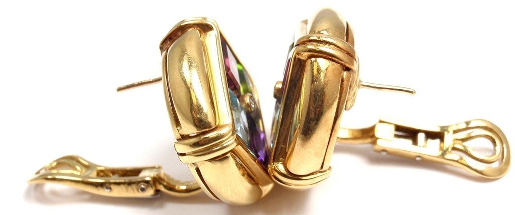 Women's BULGARI yellow gold diamond, tourmaline, peridot, aqua earrings.