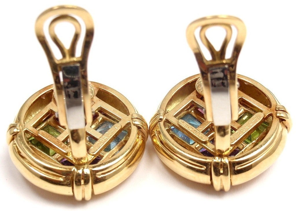 BULGARI yellow gold diamond, tourmaline, peridot, aqua earrings. 1