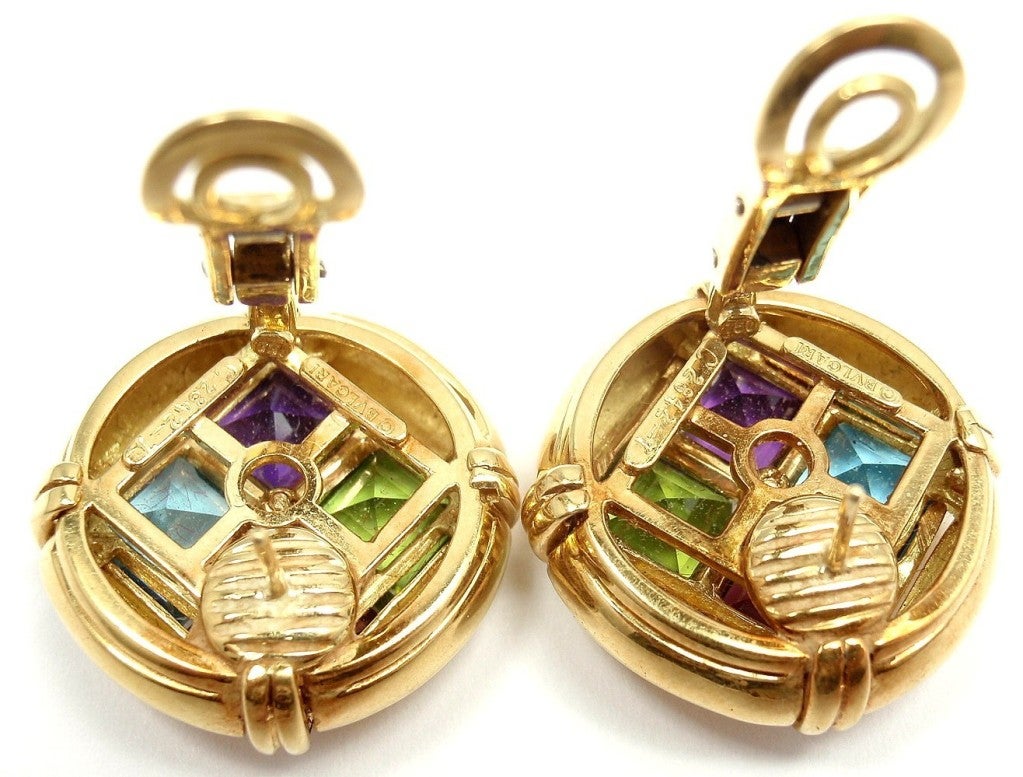 BULGARI yellow gold diamond, tourmaline, peridot, aqua earrings. 2