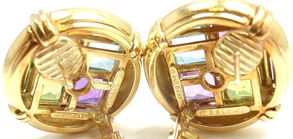 BULGARI yellow gold diamond, tourmaline, peridot, aqua earrings. 3