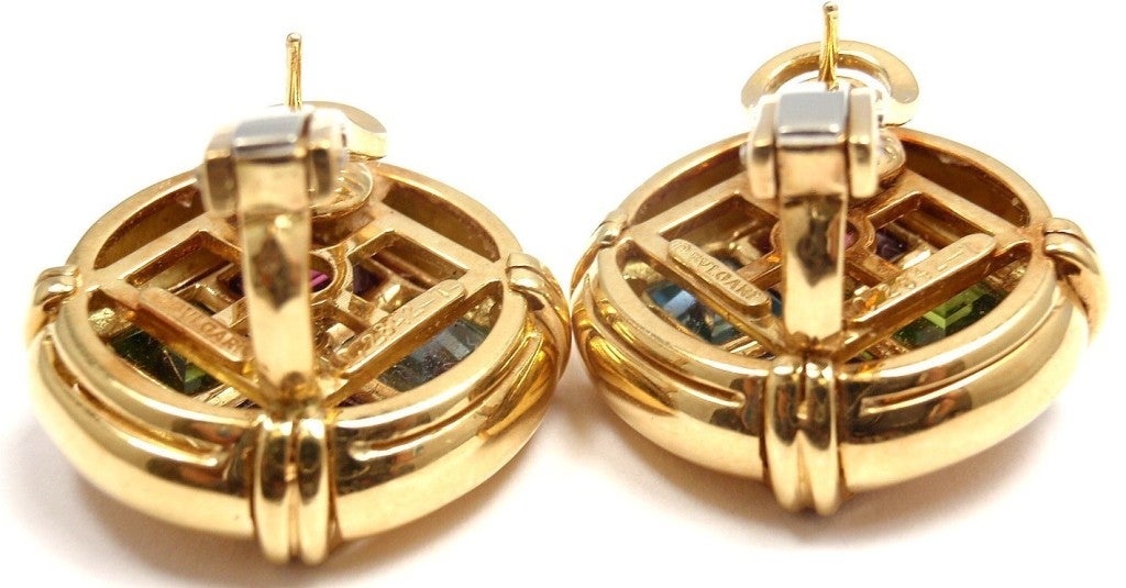 BULGARI yellow gold diamond, tourmaline, peridot, aqua earrings. 5