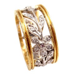 CATHY WATERMAN Lacy Floral Diamond Platinum & Gold Ring