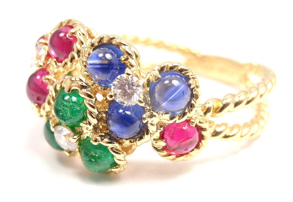 CHRISTIAN DIOR Diamant Smaragd Rubin Saphir Blume Gold Ring Damen