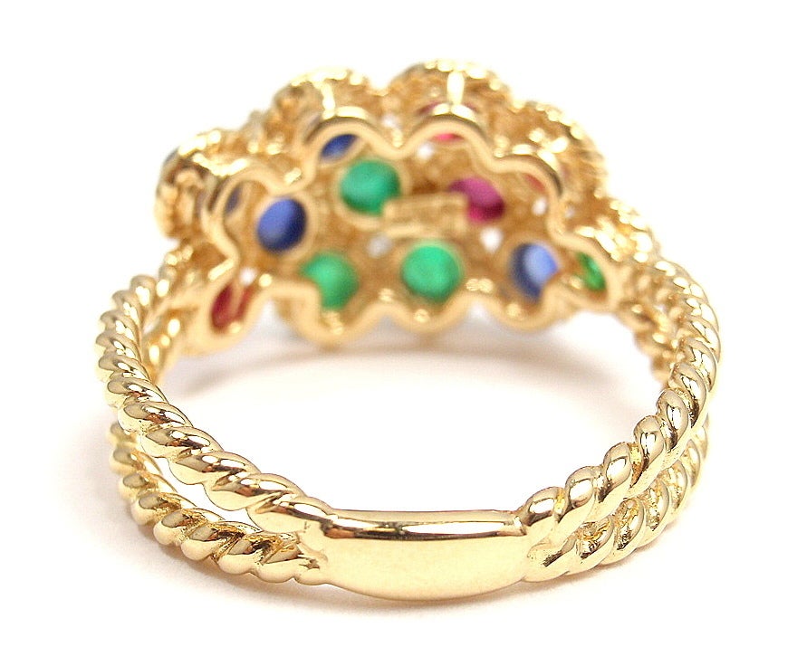 CHRISTIAN DIOR Diamond Emerald Ruby Sapphire Flower Gold RIng 1