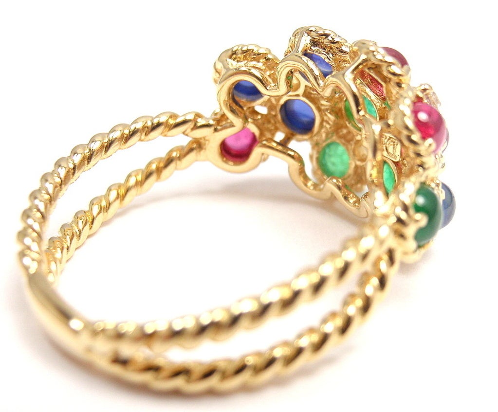 CHRISTIAN DIOR Diamond Emerald Ruby Sapphire Flower Gold RIng 2