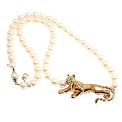 CARTIER Yellow Gold Panther Pearl Necklace