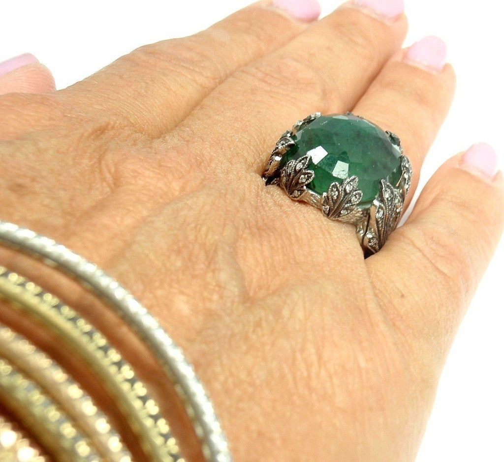 Cathy Waterman Large Emerald Diamond Platinum Ring 6