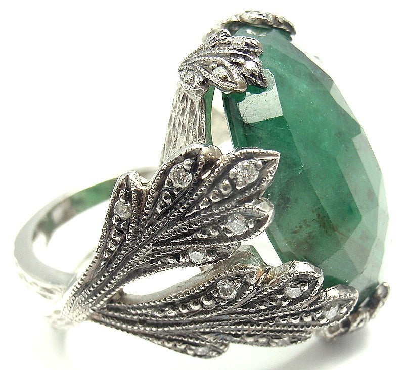 Cathy Waterman Large Emerald Diamond Platinum Ring 3