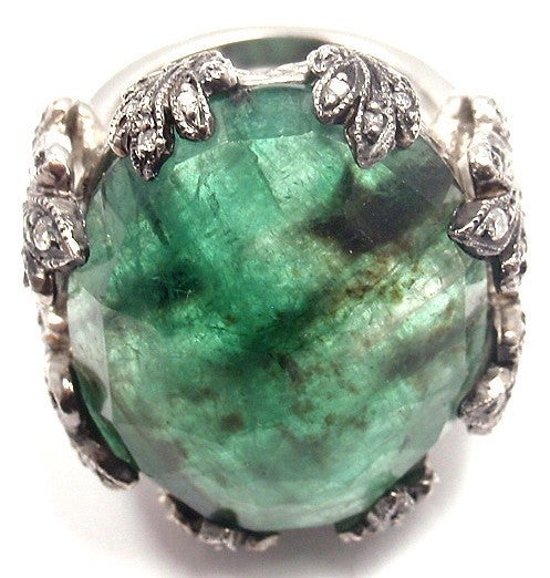 Cathy Waterman Large Emerald Diamond Platinum Ring 5