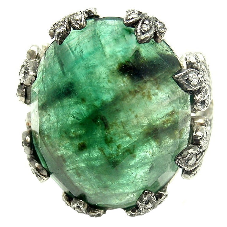 Cathy Waterman Large Emerald Diamond Platinum Ring