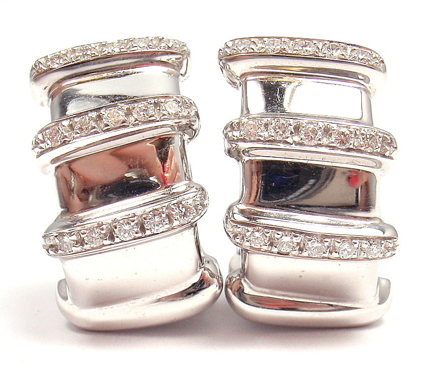 18k White Gold Diamond Huggie Earrings by Roberto Coin. Part of the 