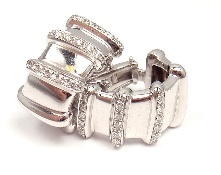 ROBERTO COIN Nabucco Diamond Huggie White Gold Earrings In New Condition In Holland, PA