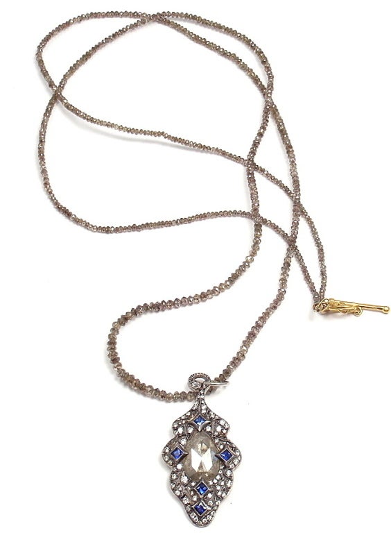 CATHY WATERMAN Diamond Sapphire Platinum & Gold Pendant Necklace In New Condition In Holland, PA