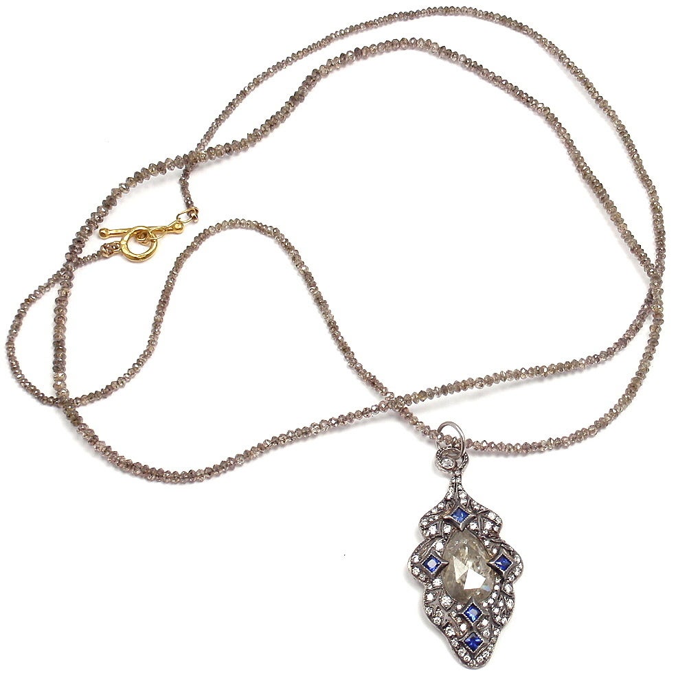 Women's CATHY WATERMAN Diamond Sapphire Platinum & Gold Pendant Necklace