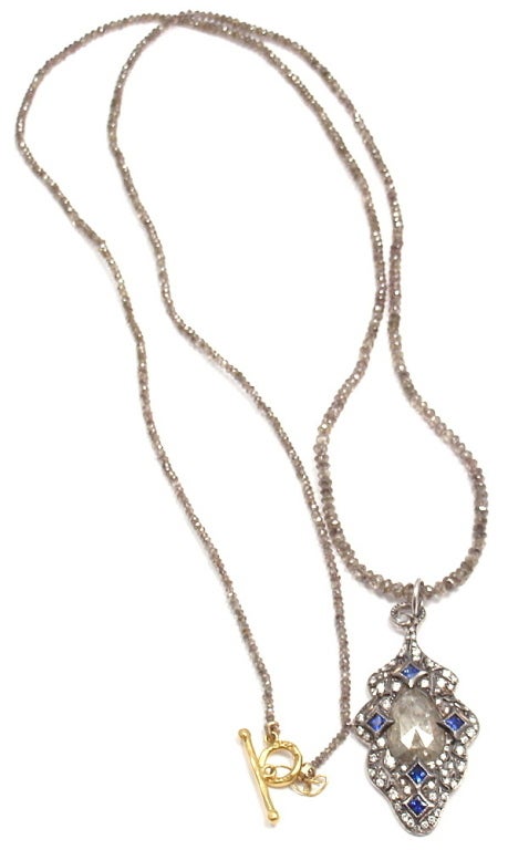 CATHY WATERMAN Diamond Sapphire Platinum & Gold Pendant Necklace 1