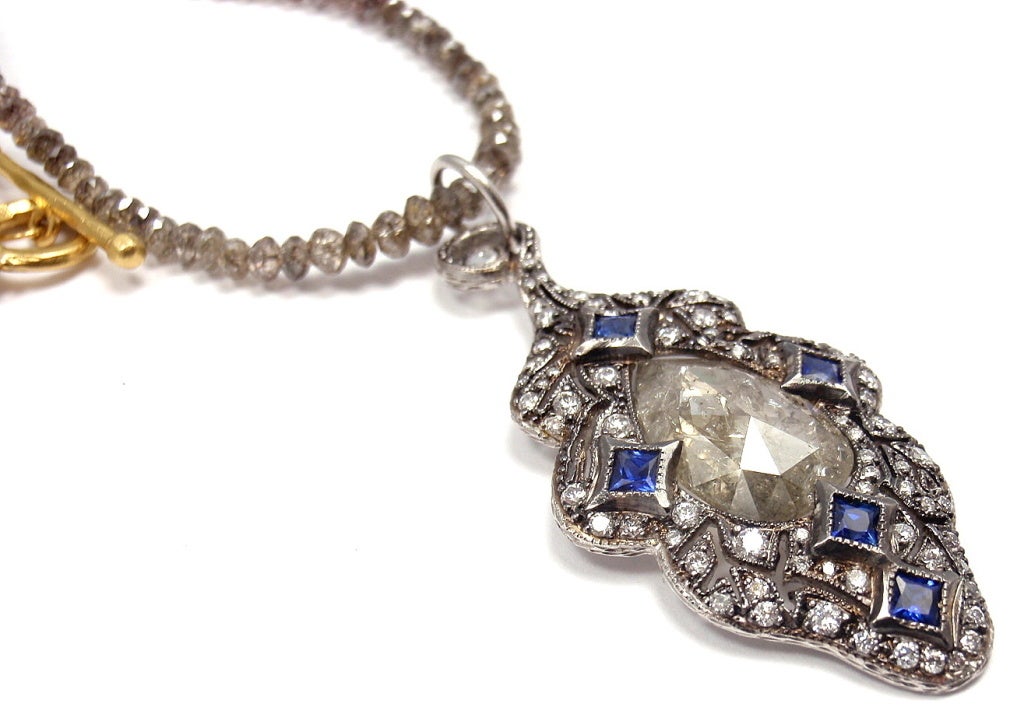 CATHY WATERMAN Diamond Sapphire Platinum & Gold Pendant Necklace 3