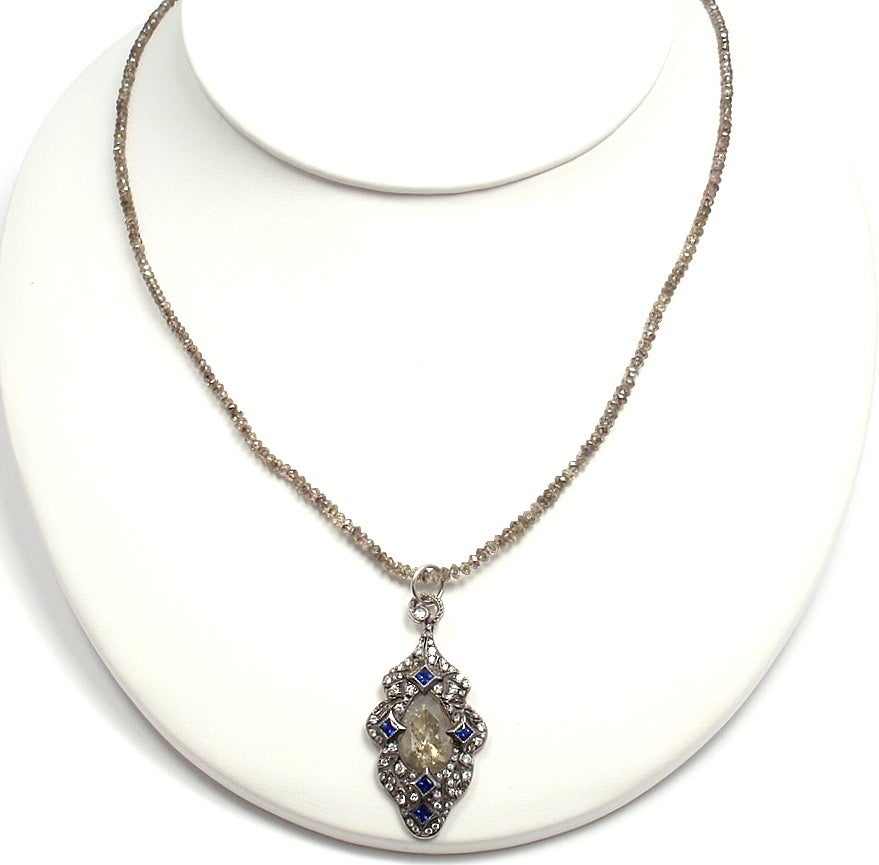 CATHY WATERMAN Diamond Sapphire Platinum & Gold Pendant Necklace 5